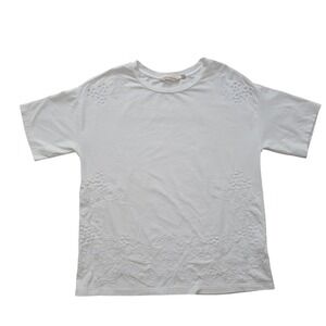 Soft Surroundings White Embroidered Mesh Detail T Shirt Top‎ Size S